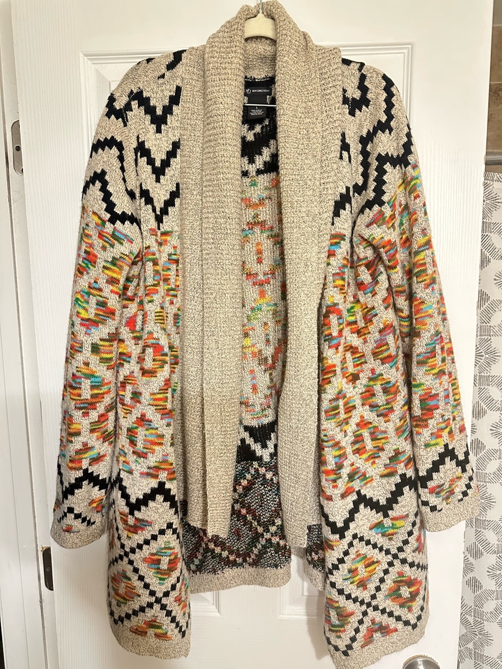 Women’s Multicolor Aztec Tribal Southwestern Oversized Drape Layering Cardigan L